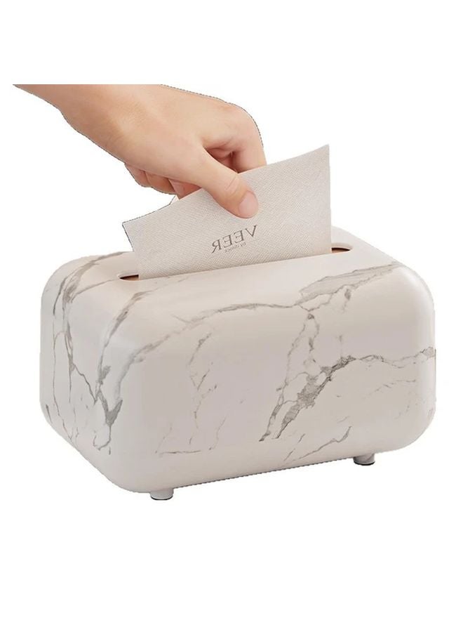 White Marble Square Tissue Box With Black Lid Compact Holder For Home Office - Image 3